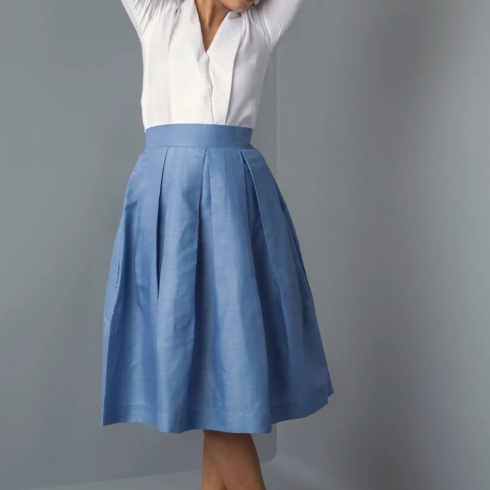 Chemise Girls Dusty Blue Pleated Midi Skirt with Pockets